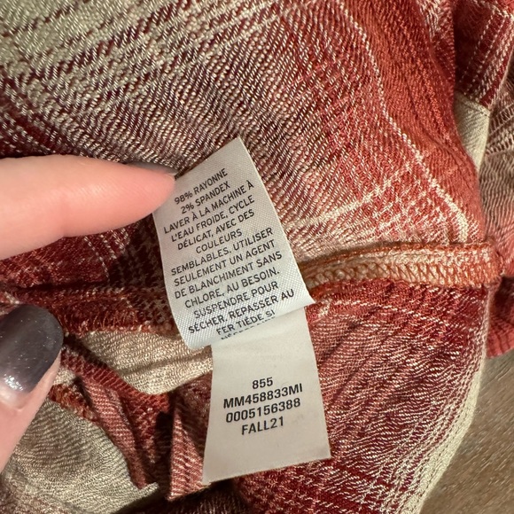 Melrose & Market Women's Sz L Red Rust Beige Plaid Wrap Tie Front Mini Dress - Picture 8 of 8